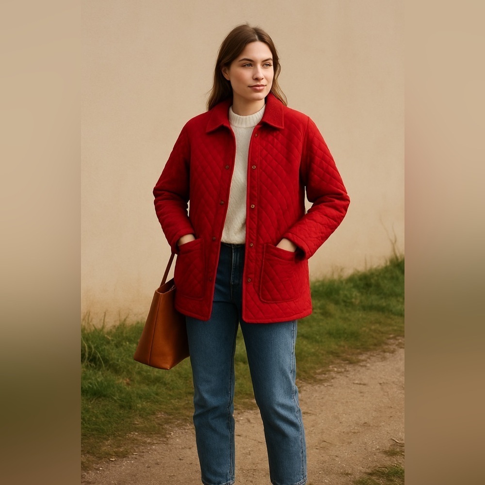 Vintage English Countryside Heritage Style Red Quilted Barn chore Jacket